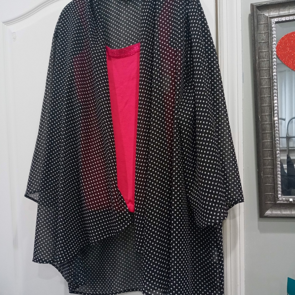 Plus size black and white polka dot kimono jacket